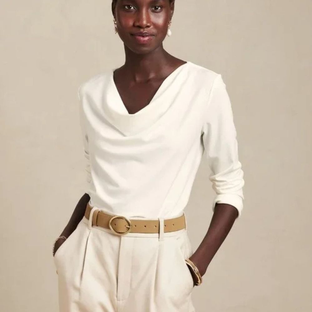 Banana Republic Long Sleeve Cowlneck Long Sleeve Top in Ivory